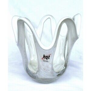 HQT Hand Made Home Design White Swirl Art Glass Encased Gold Glitter Sculpture
